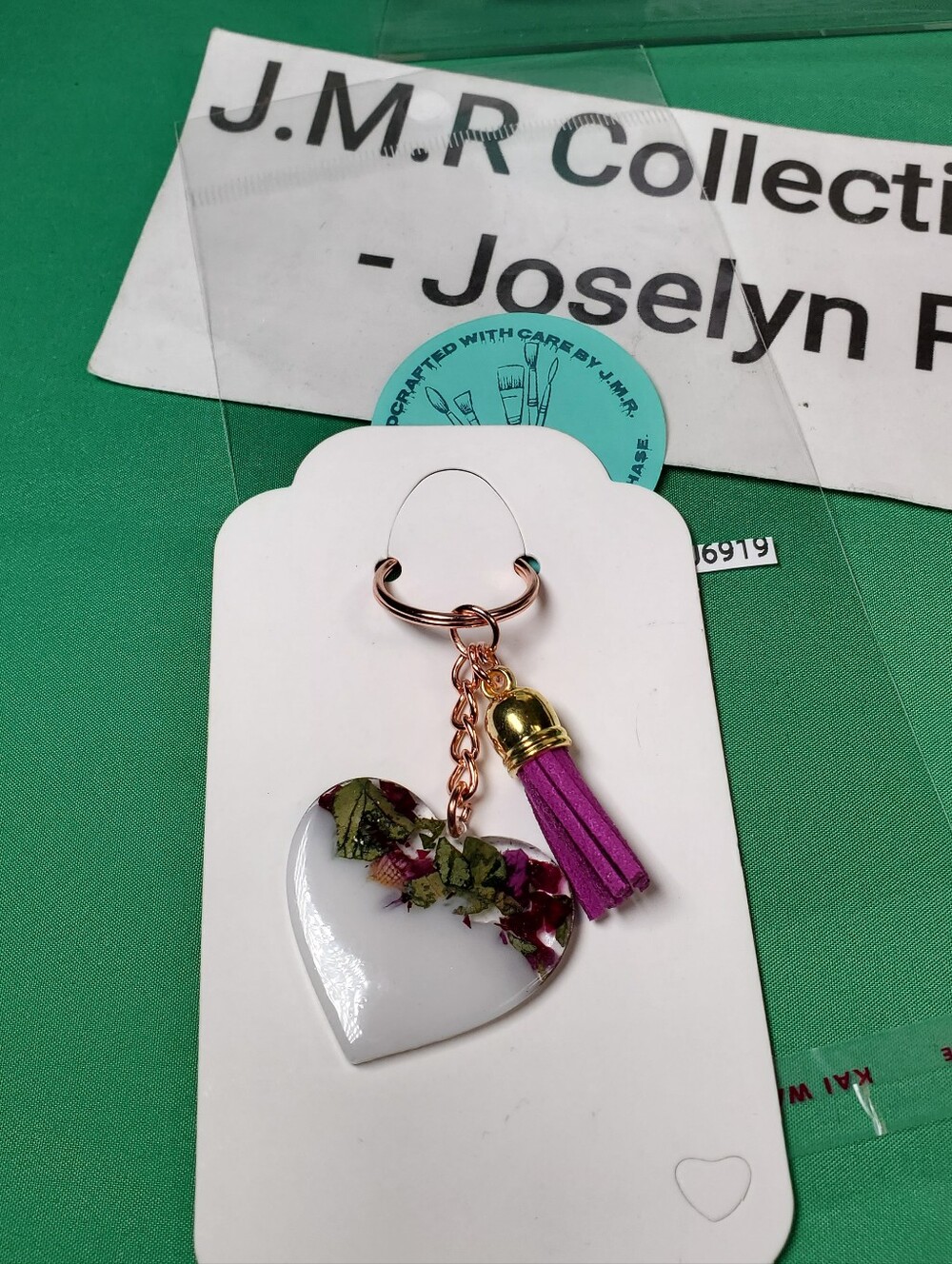Handmade Resin Heart Keychain with Real Dried Rose Petals & Purple Tassel